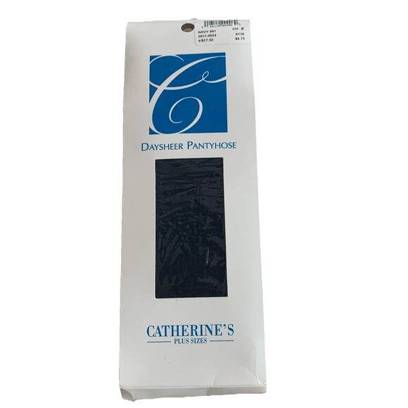 Catherines Day Sheer Hosiery Ribbed Panty Navy Blue Plus Size F (400-450lbs) - Picture 1 of 4